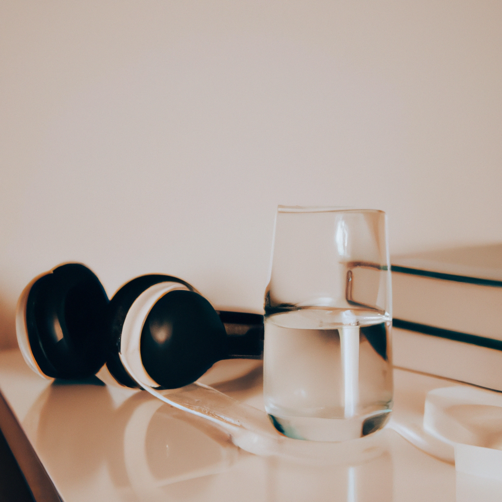 Minimal desk with psychology books and headphones in daylight